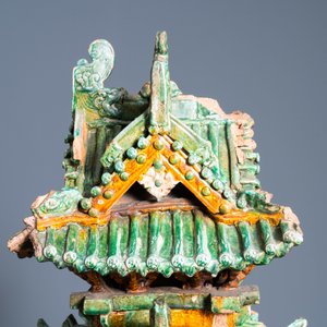 An exceptional large inscribed Chinese sancai-glazed pagoda, dated 1550, Ming — photo 14