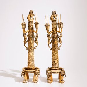 An exceptional pair of large Chinese reticulated ivory candlesticks, 18/19th C. — 照片 2