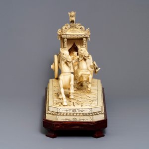 An exceptionally large Chinese carved ivory 'horse carriage' group, 19/20th C. — 照片 4
