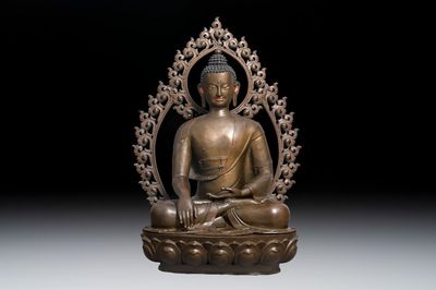An exceptionally large Nepalese bronze figure of Buddha, 19th C.