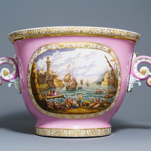 An exceptionally large 'Pompadour' pink-ground porcelain jardinière, possibly Sèvres, 19th C. — photo 2