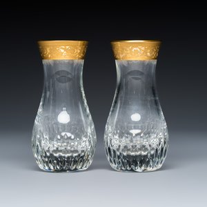 An extensive 53-piece French gilt-decorated 'Thistle Gold' crystal glass service with two decanter labels and a pair of candlesticks — photo 12
