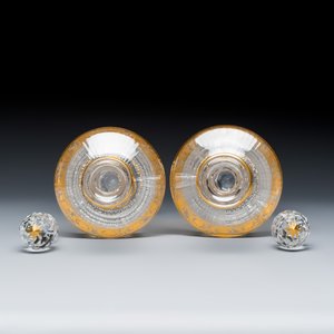 An extensive 53-piece French gilt-decorated 'Thistle Gold' crystal glass service with two decanter labels and a pair of candlesticks — photo 49