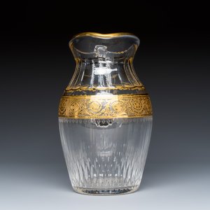 An extensive 53-piece French gilt-decorated 'Thistle Gold' crystal glass service with two decanter labels and a pair of candlesticks — photo 6