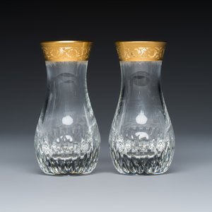 An extensive 53-piece French gilt-decorated 'Thistle Gold' crystal glass service with two decanter labels and a pair of candlesticks — photo 10