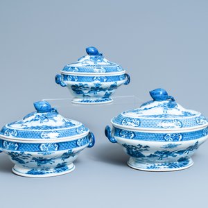 An extensive Chinese blue and white 'hunting scene' service, 18/19th C. — 照片 11