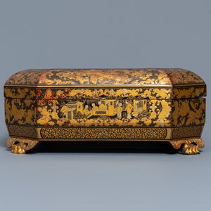 An extensive Chinese Canton export gilt and lacquer gaming box with mother-of-pearl accessories, 19th C. — photo 36