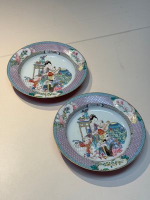 An extremely fine pair of Chinese famille rose ruby-back eggshell plates with a lady and playing boys, Yongzheng — photo 20