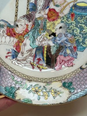 An extremely fine pair of Chinese famille rose ruby-back eggshell plates with a lady and playing boys, Yongzheng — photo 22