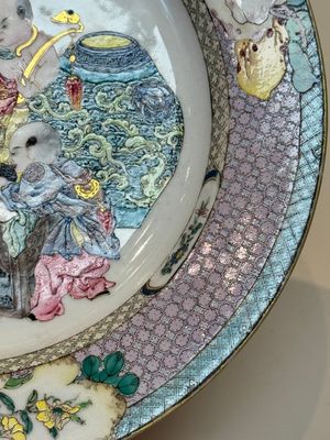 An extremely fine pair of Chinese famille rose ruby-back eggshell plates with a lady and playing boys, Yongzheng — photo 28