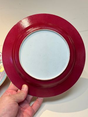 An extremely fine pair of Chinese famille rose ruby-back eggshell plates with a lady and playing boys, Yongzheng — photo 29