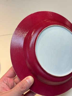 An extremely fine pair of Chinese famille rose ruby-back eggshell plates with a lady and playing boys, Yongzheng — photo 32