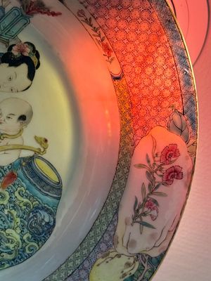 An extremely fine pair of Chinese famille rose ruby-back eggshell plates with a lady and playing boys, Yongzheng — photo 46