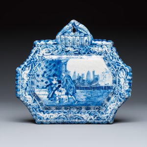 An extremely rare and documentary Dutch Delft blue and white 'Erotic subject' plaque — photo 1