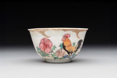 An extremely rare and early Chinese famille rose semi-eggshell 'rooster' cup, Baiyun Shanren 白雲山人 seal mark, Yongzheng