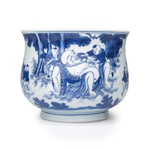 An extremely rare and fine Chinese blue and white 'Liu Zi Xi Mi Le 六子戲彌勒' censer — 照片 2