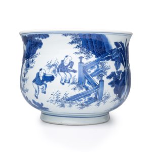 An extremely rare and fine Chinese blue and white 'Liu Zi Xi Mi Le 六子戲彌勒' censer — 照片 3