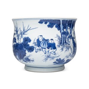 An extremely rare and fine Chinese blue and white 'Liu Zi Xi Mi Le 六子戲彌勒' censer — 照片 4