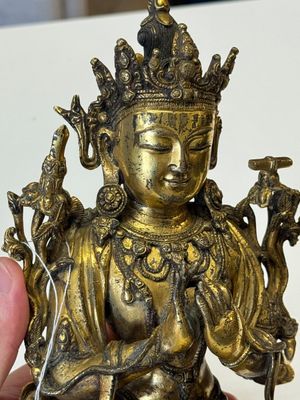 An extremely rare and fine Chinese gilt-bronze Buddha, inscribed 大明正統己未金川比丘昌靜捐資命工造, Zhengtong mark and of the period, dated 1439 — photo 17