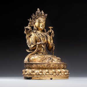 An extremely rare and fine Chinese gilt-bronze Buddha, inscribed 大明正統己未金川比丘昌靜捐資命工造, Zhengtong mark and of the period, dated 1439 — photo 1