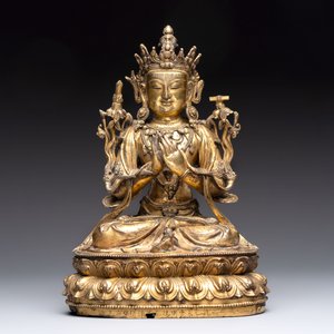 An extremely rare and fine Chinese gilt-bronze Buddha, inscribed 大明正統己未金川比丘昌靜捐資命工造, Zhengtong mark and of the period, dated 1439 — photo 4