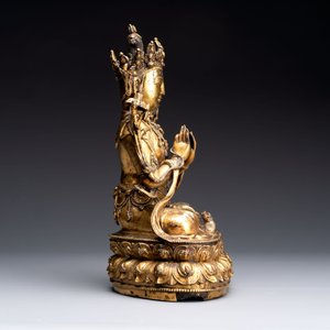 An extremely rare and fine Chinese gilt-bronze Buddha, inscribed 大明正統己未金川比丘昌靜捐資命工造, Zhengtong mark and of the period, dated 1439 — photo 7
