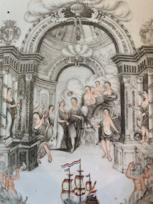 An extremely rare and large Chinese export porcelain European subject grisaille and gilt decorated 'marriage' basin, Qianlong, ca. 1750 — photo 4