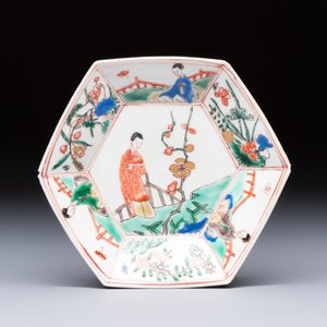 An extremely rare Chinese famille verte 'G' marked octagonal cup and saucer, Kangxi — photo 2