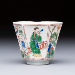 An extremely rare Chinese famille verte 'G' marked octagonal cup and saucer, Kangxi — photo 7