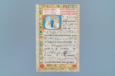 An illuminated antiphonary page, Flemish school, 15th C.