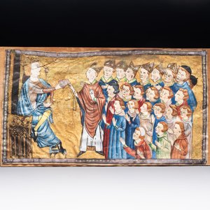 An illuminated manuscript fragment, ink, gouache and gold leaf on parchment, France, 19th C. — 照片 1