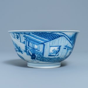 An imperial Chinese blue and white 'rice production' bowl, Kangxi mark and of the period — 照片 10