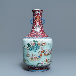 An imperial Chinese famille rose 'dragon boat festival' vase, Jiaqing mark and of the period — photo 1