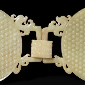 An imperial Chinese yellow jade 'dragon and phoenix' twin 'bi' disc, Qing — photo 4