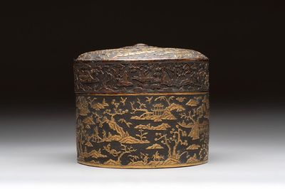 An imperial Vietnamese gold and silver-inlaid cylindrical tea box and cover, Hợp kim gồm ba lượng chín phân vàng bảy phân đồng mark, 18/19th C.