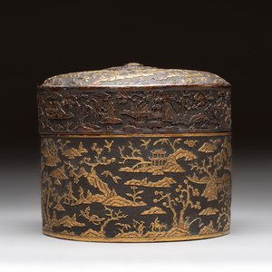 An imperial Vietnamese gold and silver-inlaid cylindrical tea box and cover, Hợp kim gồm ba lượng chín phân vàng bảy phân đồng  mark, 18/19th C. — photo 1