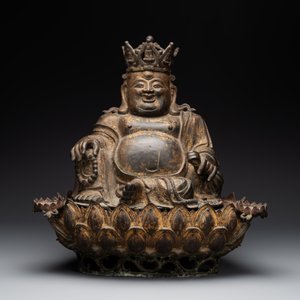 An important and large Chinese gilt bronze Buddha on a lotus throne, Ming — photo 3