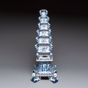 An impressive blue and white Dutch Delft seven-part tulip vase, 19th C. — photo 3