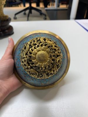 An impressive Chinese cloisonné 'dragon' censer and cover on wooden stand, Qianlong mark and of the period — photo 5