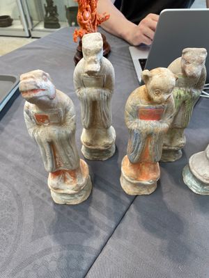 An impressive set of 12 Chinese cold painted terracotta zodiac figures, Ming — photo 1