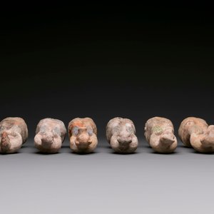 An impressive set of 12 Chinese cold painted terracotta zodiac figures, Ming — photo 4