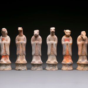 An impressive set of 12 Chinese cold painted terracotta zodiac figures, Ming — photo 7