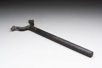 An Indo-Mughal bronze and wooden dervish crutch, 18/19th C.