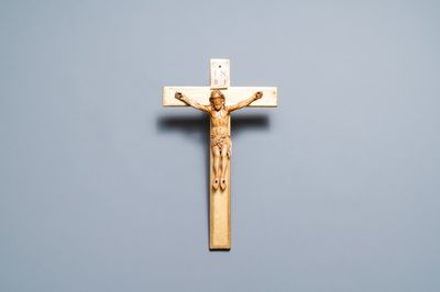 An Indo-Portuguese ivory figure of Christ on a later crucifix, probably Goa, 17th C.