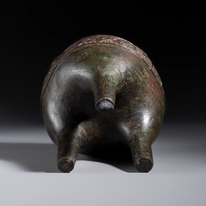 An inscribed Chinese archaistic bronze tripod incense burner with hongmu cover — photo 7