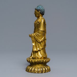 An inscribed Chinese gilt bronze figure of Buddha standing, Qianlong — 照片 2