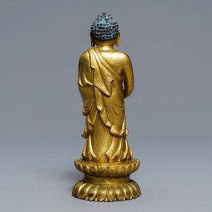 An inscribed Chinese gilt bronze figure of Buddha standing, Qianlong — 照片 3