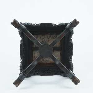 An intricately carved square Chinese wood stand with marble top, 19th C. — photo 7