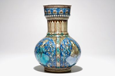 An Islamic Qajar pottery bottle-shaped vase, Iran, 19th C.