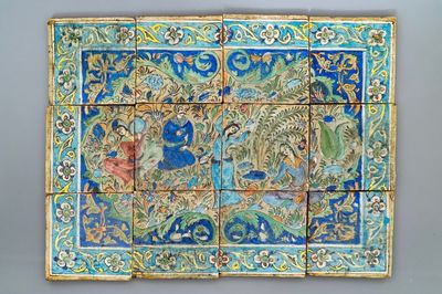 An islamic tile mural with a female dancer, Qajar, Iran, 19th C.